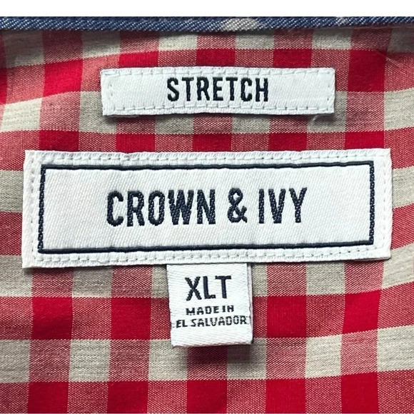 Crown & Ivy Long Sleeve Button Down Red White Checked‎ Men Size XLT - Picture 6 of 7